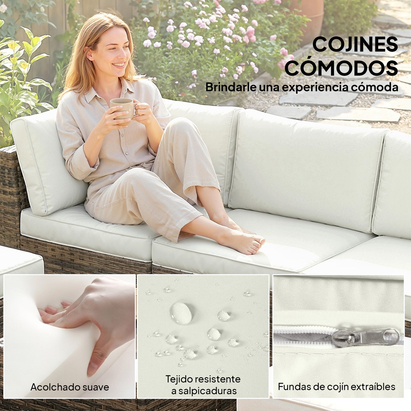 Outsunny Conjunto De Jardín De Ratán De 6 Piezas_5