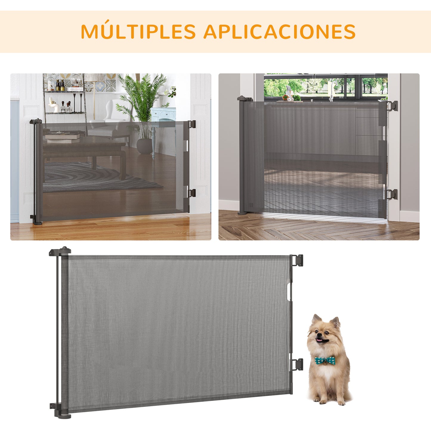 Pawhut Puerta De Seguridad Para Perros Extensible 0-150 Cm Para Escaleras Gris_5