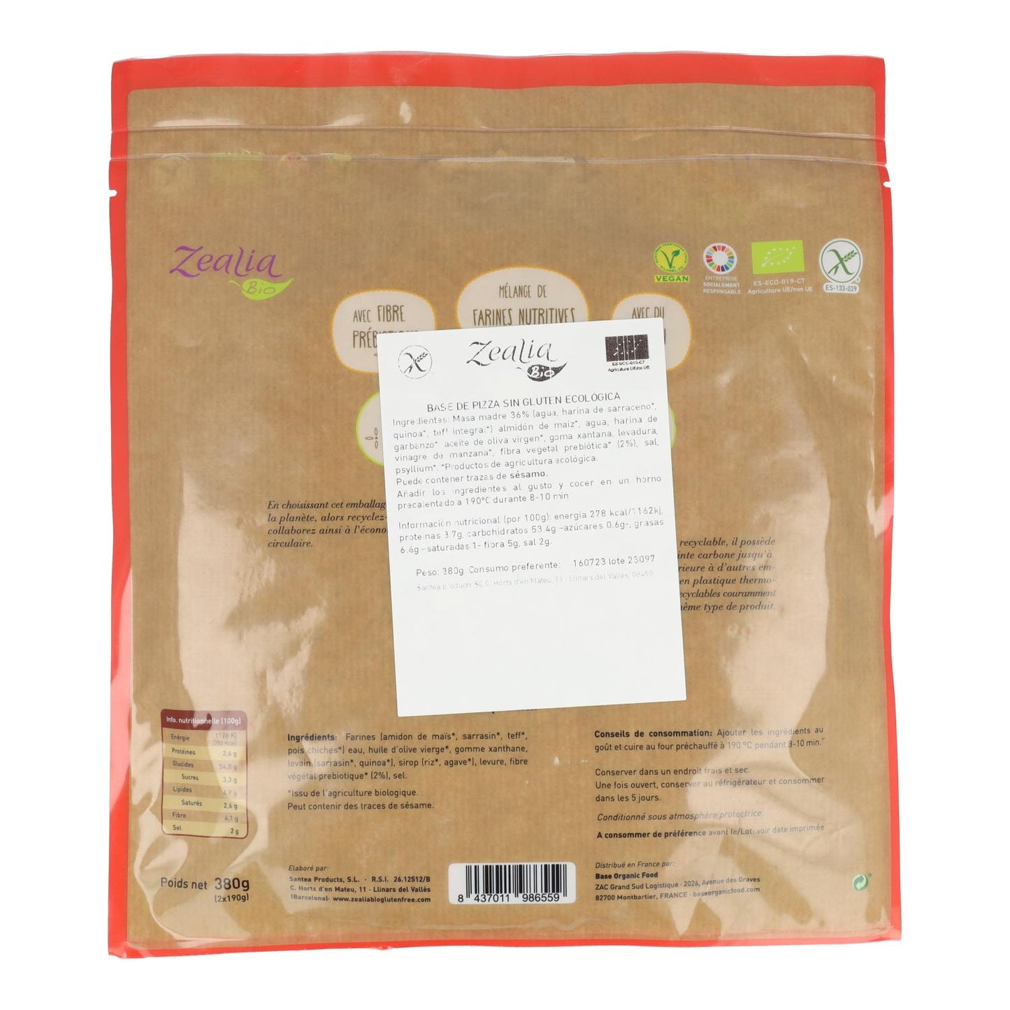 Base de Pizza BIO Sin Gluten Zealia 370gr