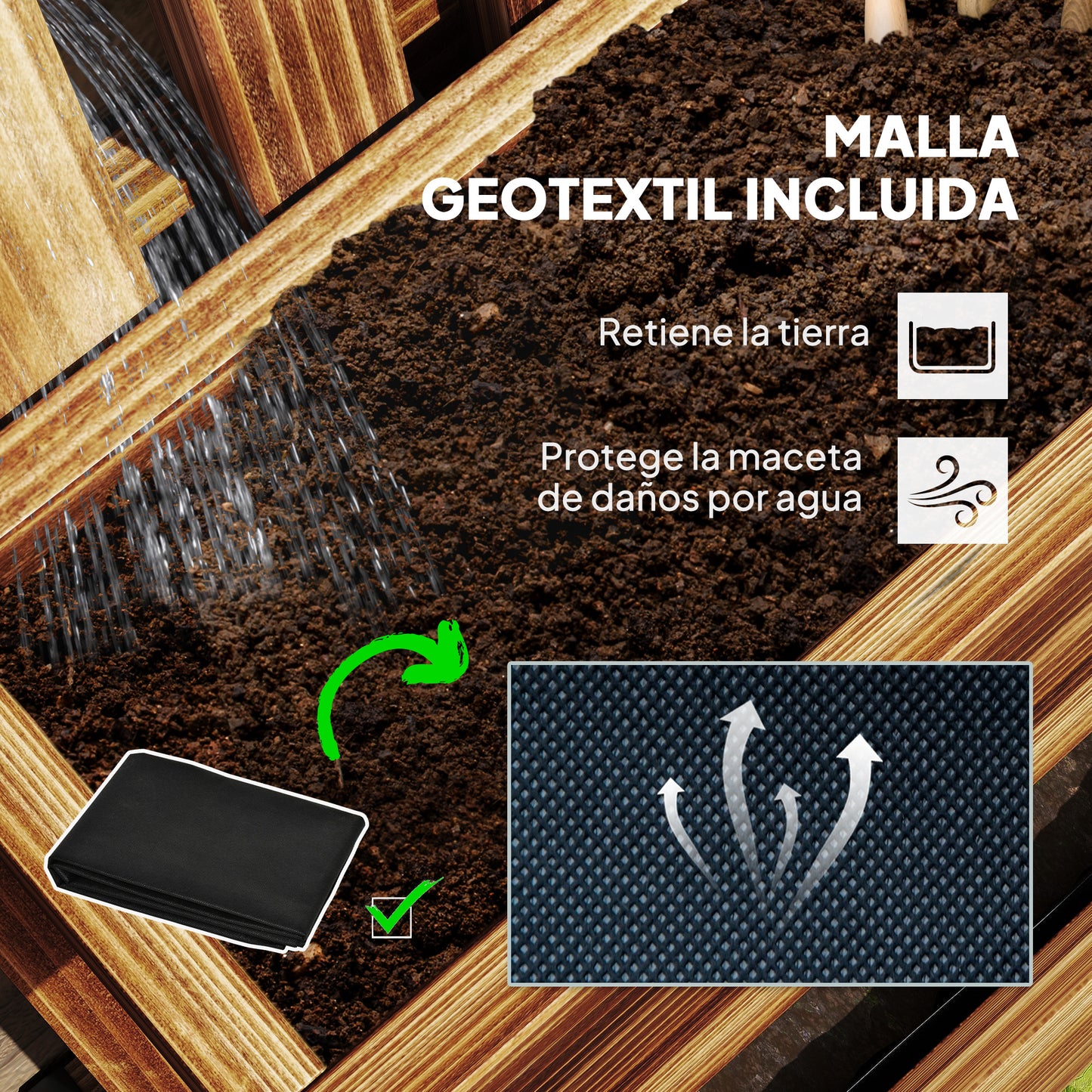 Outsunny Jardinera De Pared Con Enrejado De Madera 3 Macetas Móviles 60x16x80 Cm_5