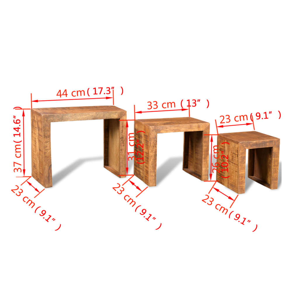 Set De 3 Mesitas Apilables De Madera Maciza De Mango_4