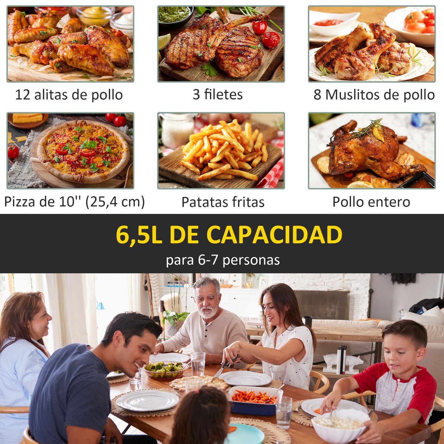 Homcom Freidora De Aire 6,5l 1700w 8 Programas Pantalla Led Táctil Temporizador_5