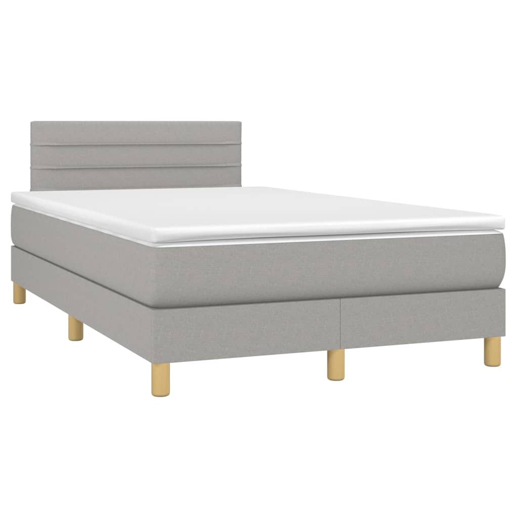Cama Box Spring Con Colchón Tela Y Led Gris Claro 120x200 Cm / Vetonek_5