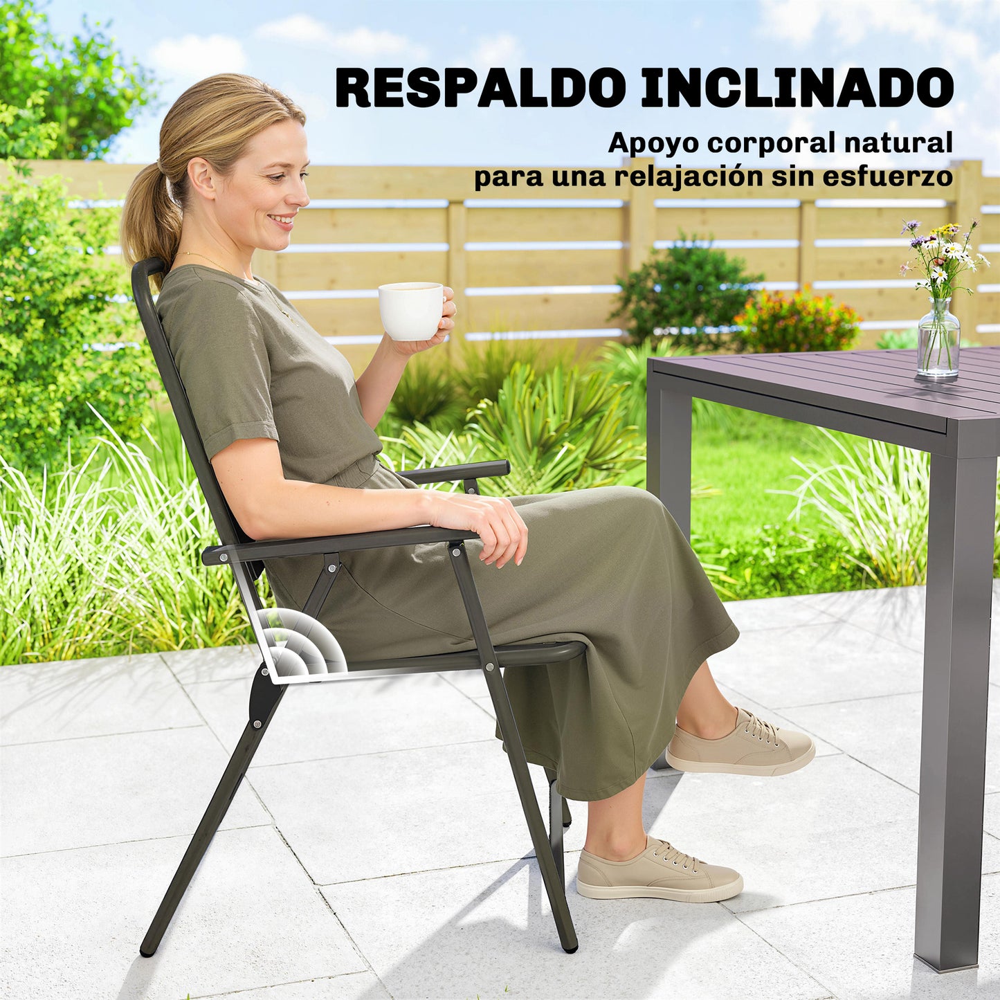 Outsunny Juego De 4 Sillas De Jardín Exterior Plegables 55x63x93 Cm Marrón_5