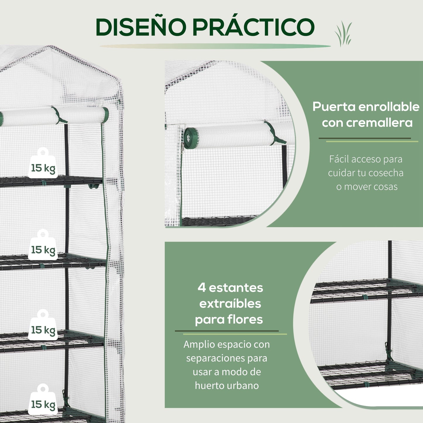 Outsunny Invernadero Jardín Con 4 Estantes Cubierta De Pe Cultivo Plantas Blanco_5