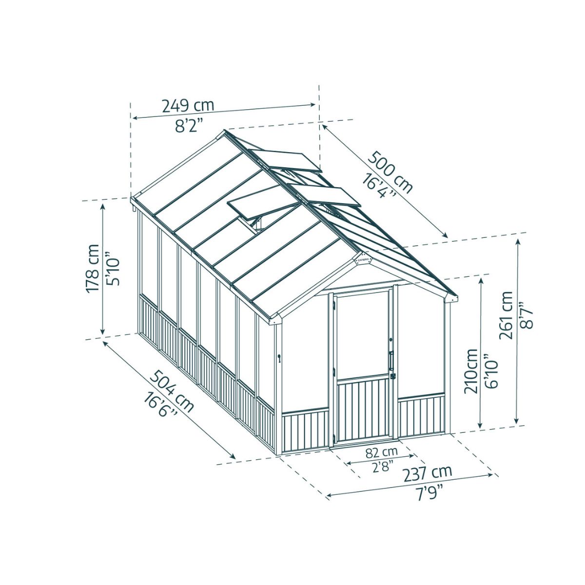 Canopia NATURA Invernadero De Jardín Policarbonato Doble Capa y de Madera de Cedro 500.5X237.5X261 cm Negro