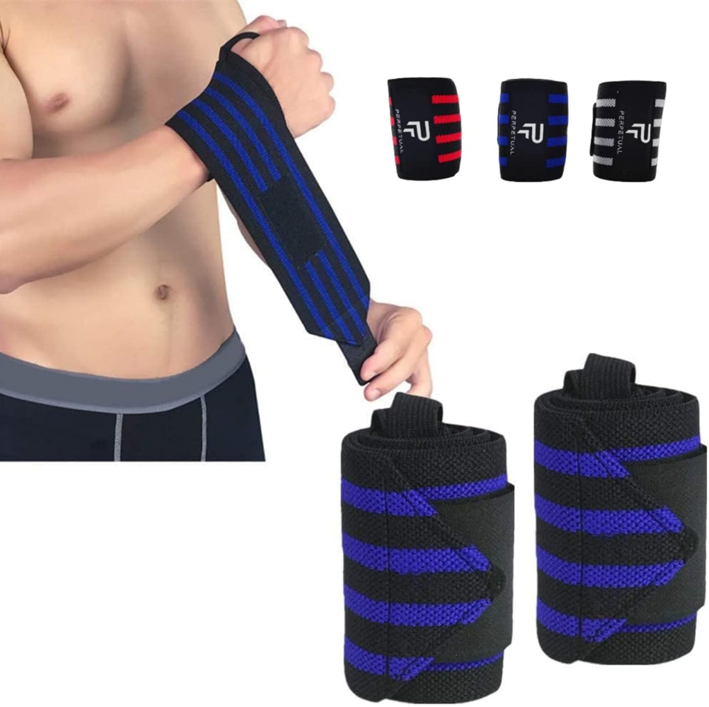 Muñequeras Deportivas Perpetual (2 Unidades) Ajustables 45cm Protección Profesional_0