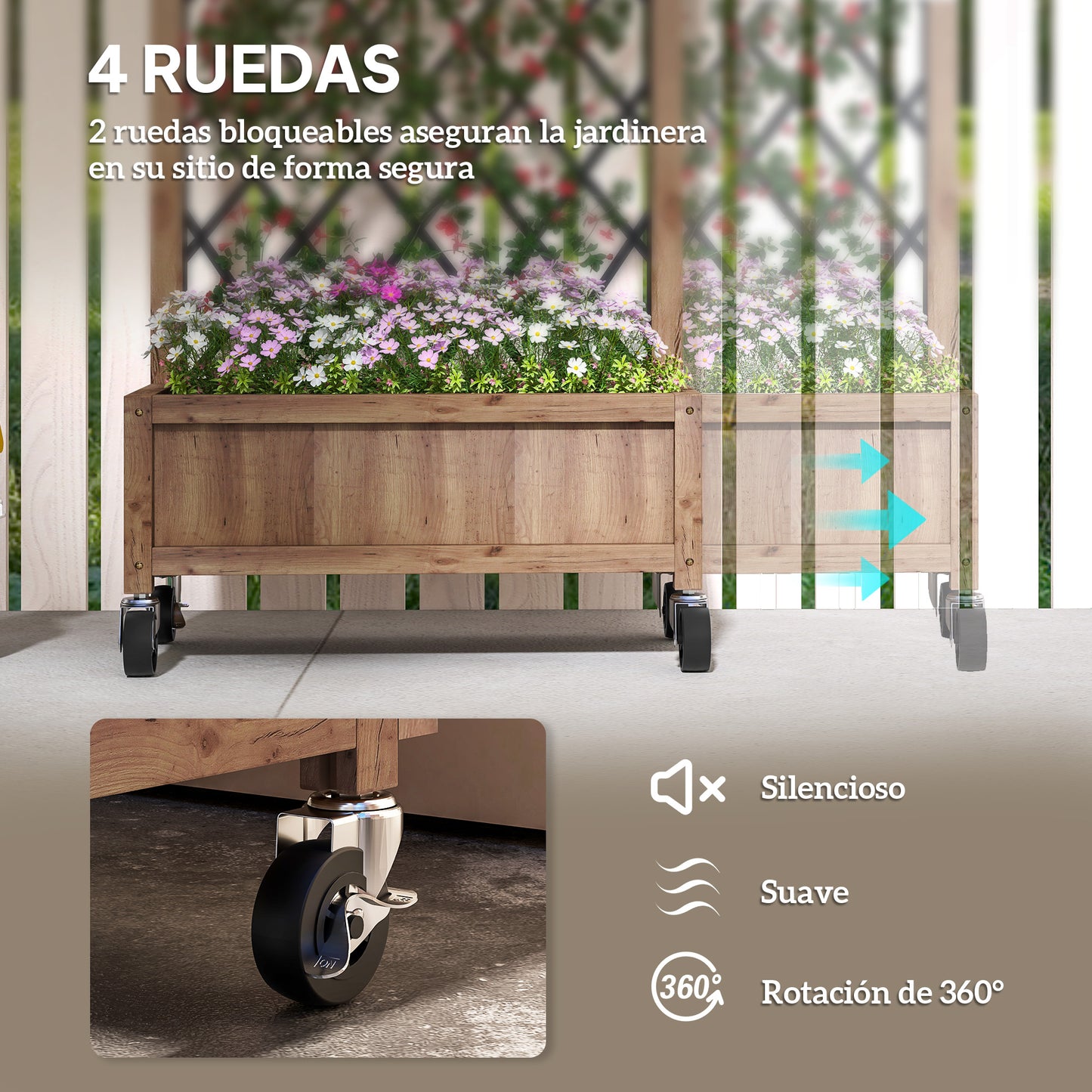 Outsunny Juego De 2 Jardineras Con Enrejado Metálico 52x25x97 Cm Natural_5