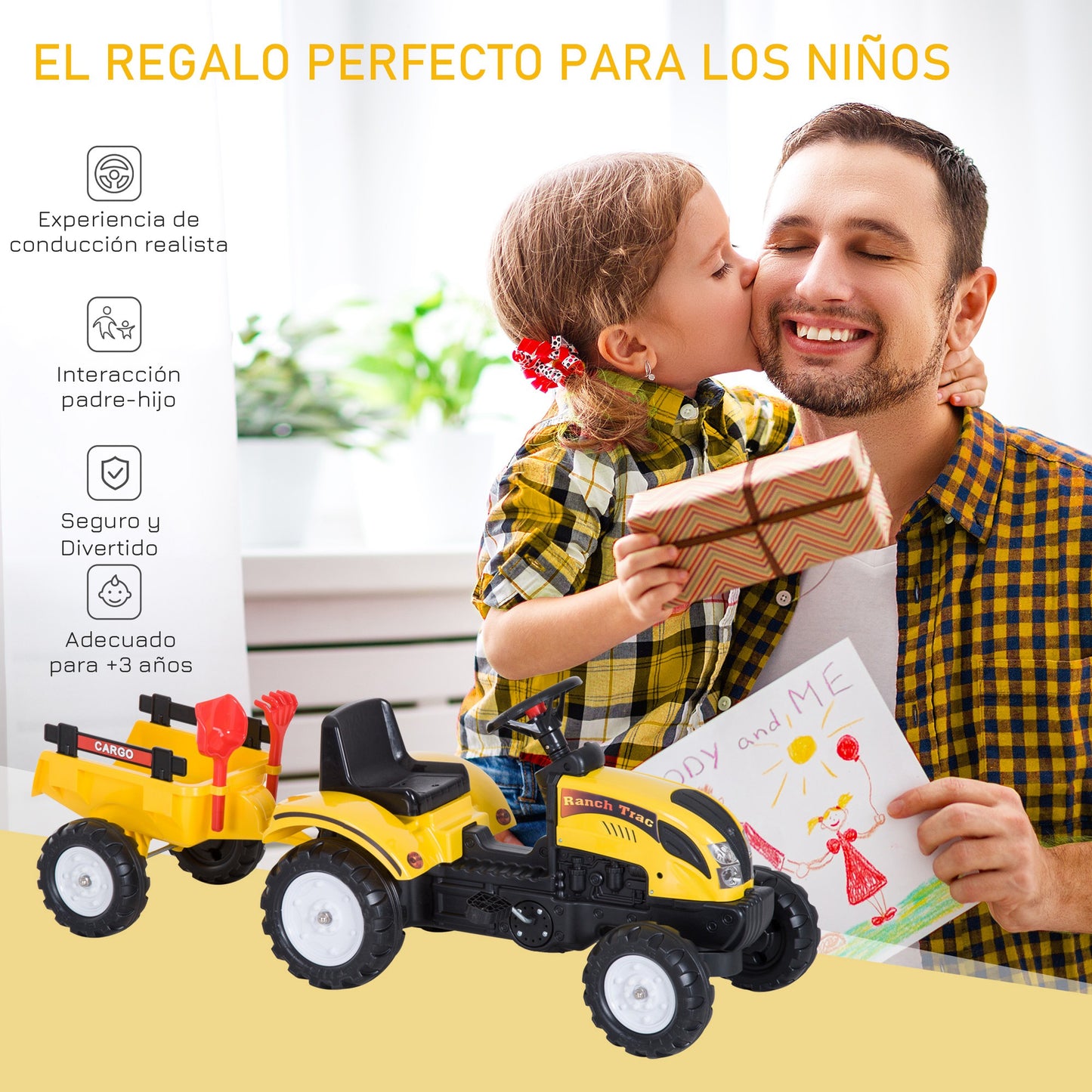 Homcom Tractor Pedal Con Remolque Para Niños 3 Años Juguete De Montar Coche_5