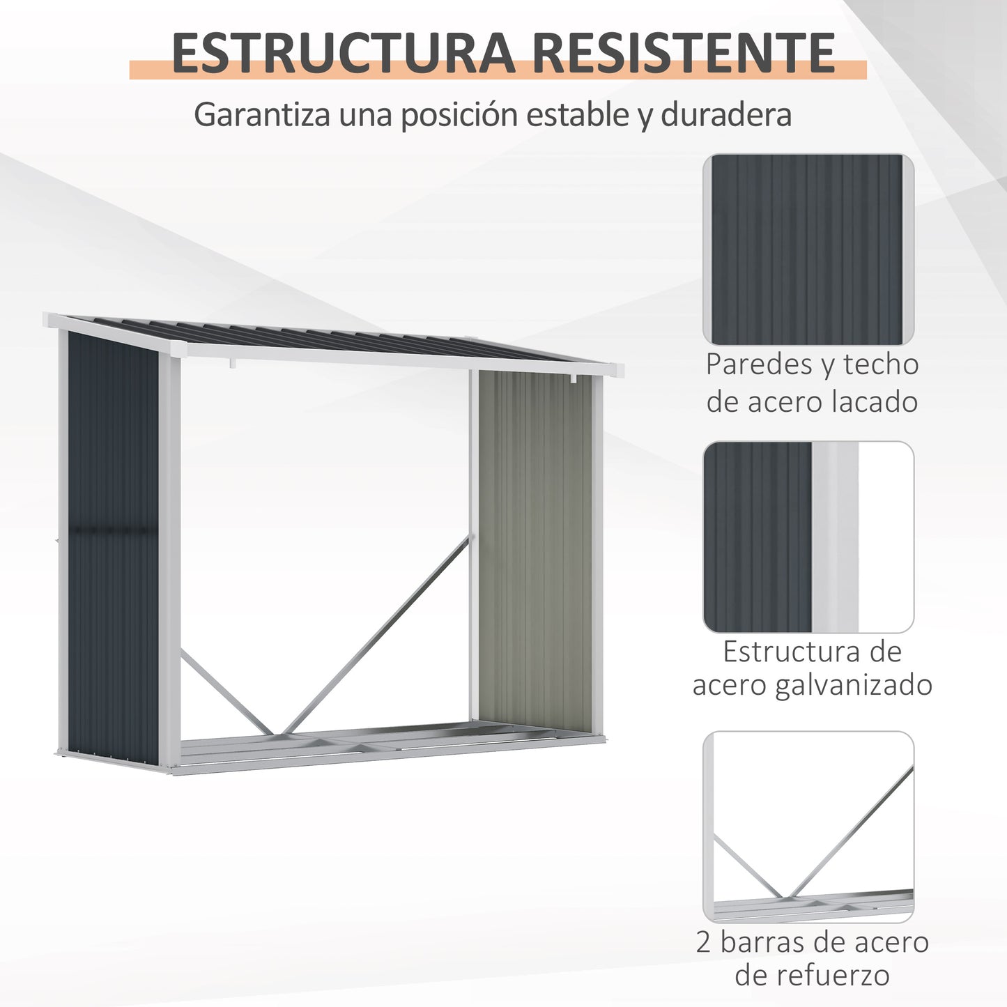 Outsunny Casetilla Para Leña De Jardín Acero Galvanizado 185x84x133,5/148,5 Cm_5