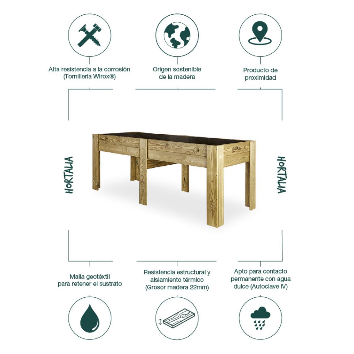 Mesa de cultivo Gardenbrico XXL80 Hortalia 270 L