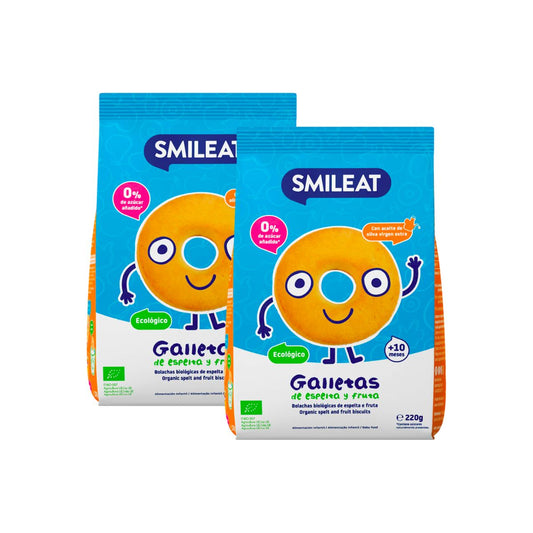Pack promo 2x Galletas infantiles ECO de espelta con manzana Smileat, 220g