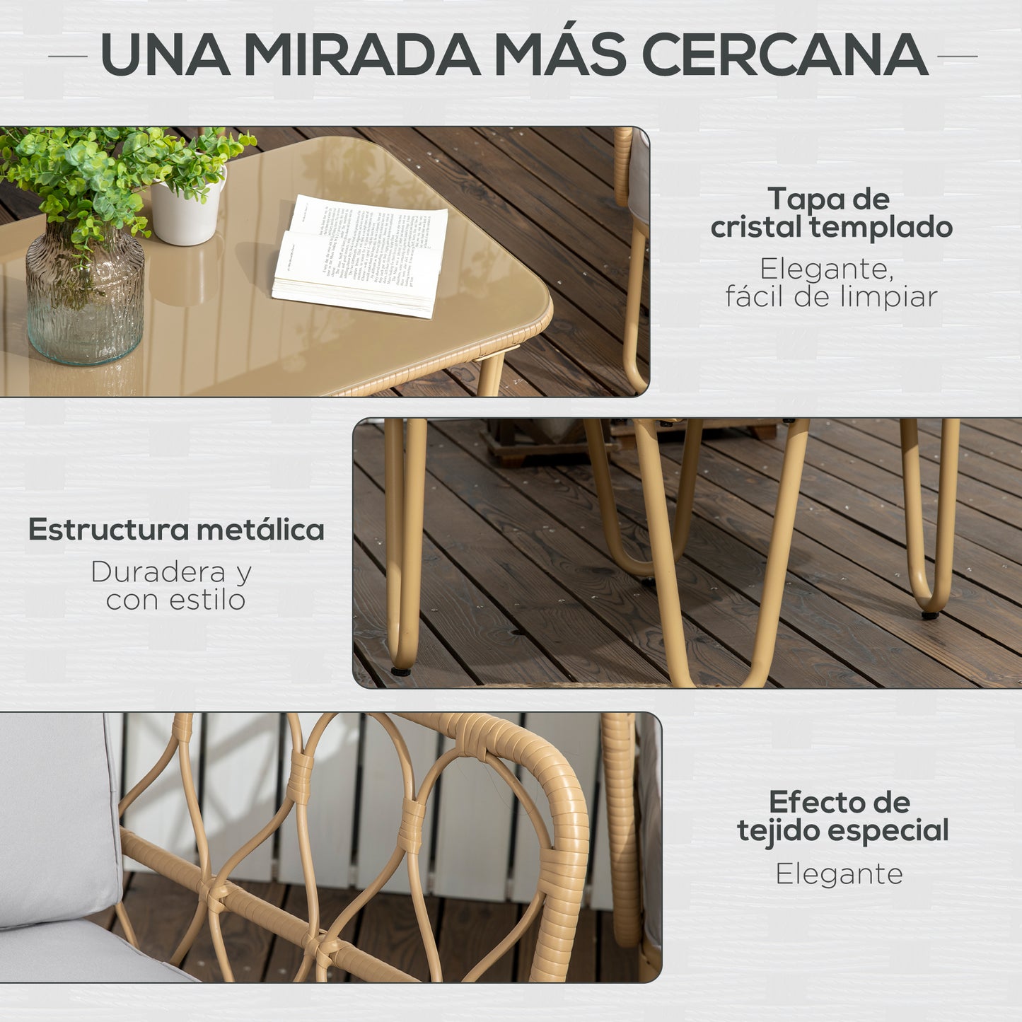 Outsunny Conjunto De Jardín De Ratán Sintético De 4 Piezas Natural Y Gris_5