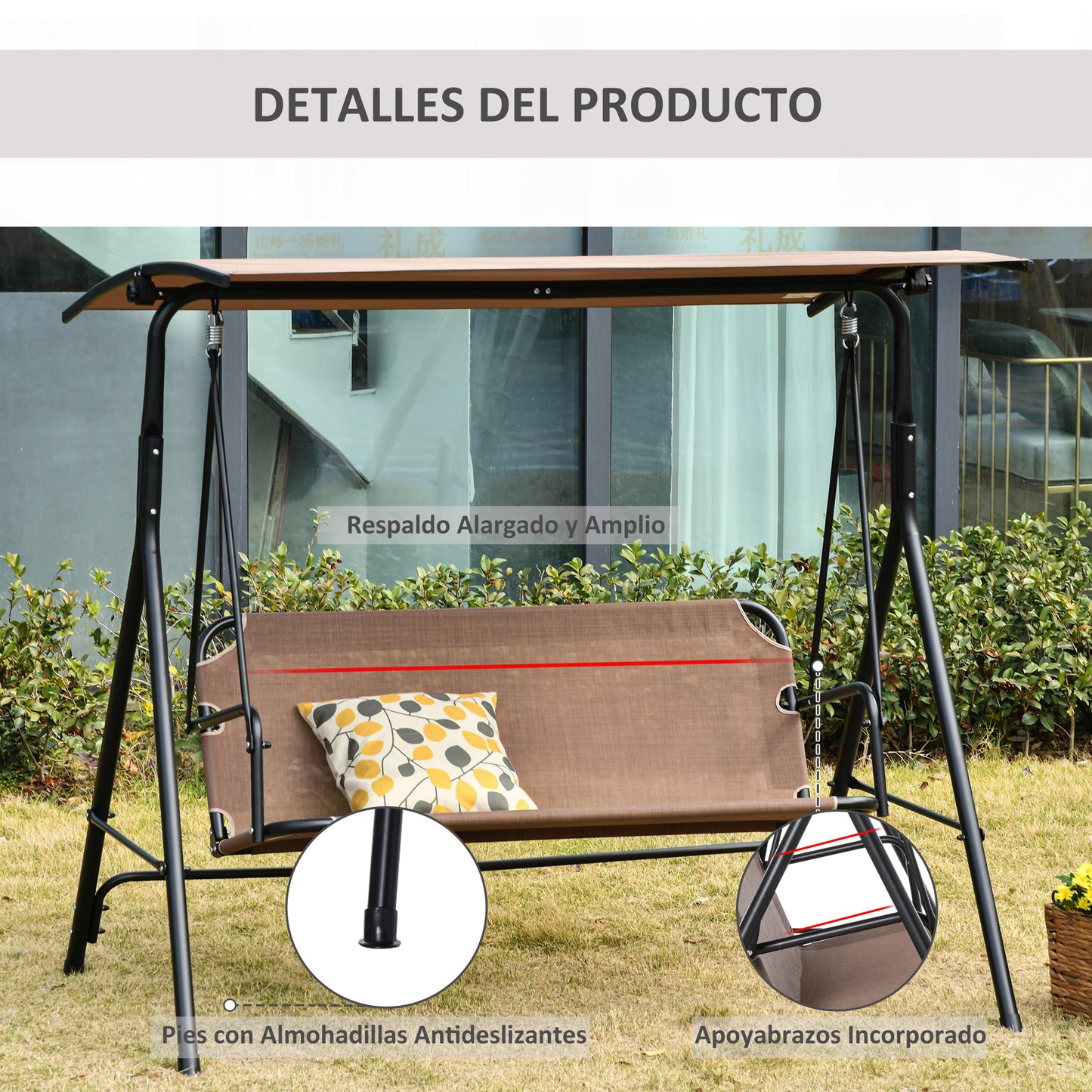 Outsunny Columpio De Jardín 2 Plazas Silla Balancín Techo Ajustable_5