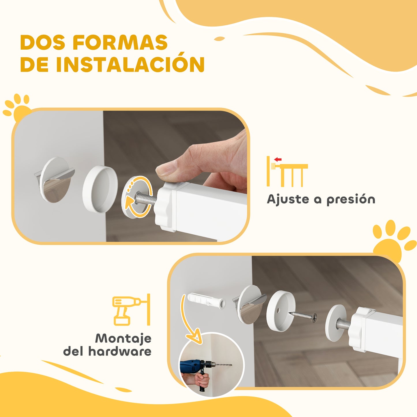 Pawhut Barrera Para Perros Con Ancho Ajustable 76-104 Cm 2 Extensiones Blanco_5