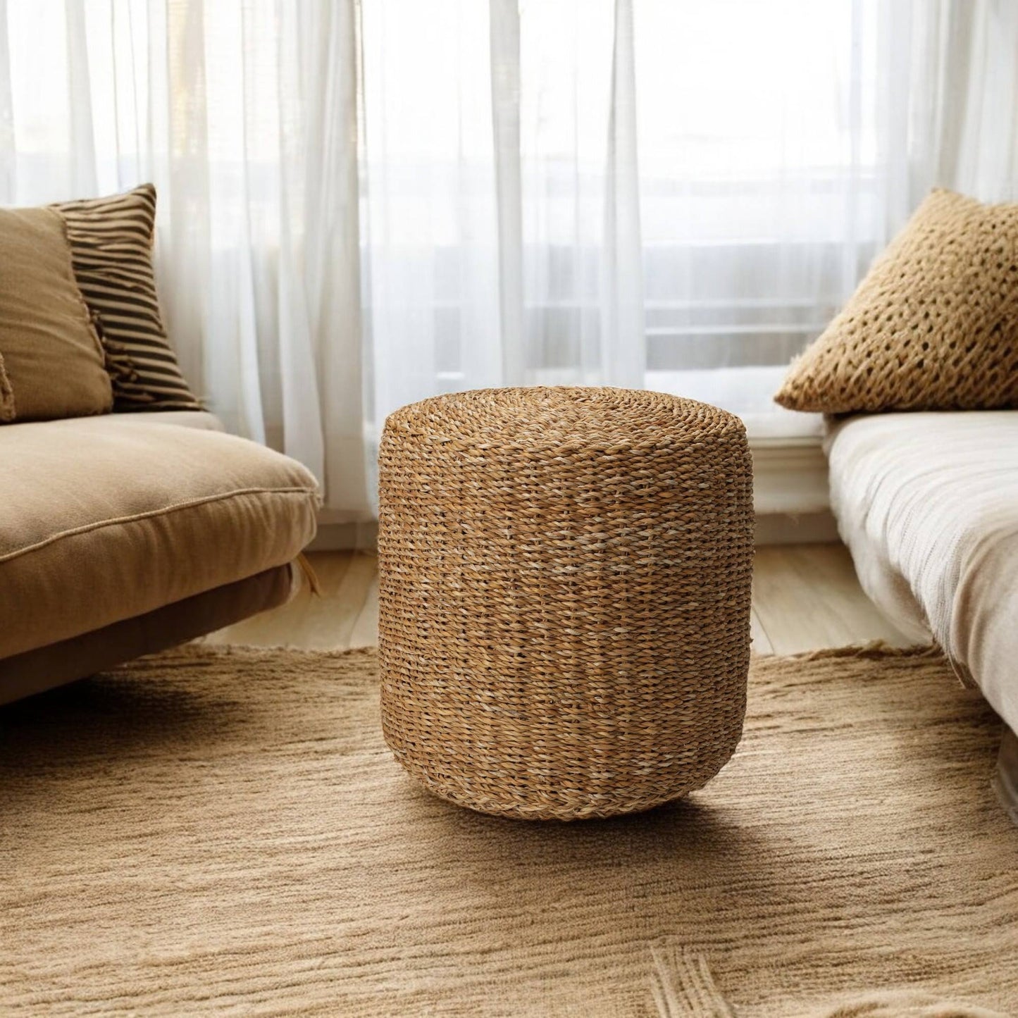 Pouf Redondo Natural 40x40x38cm - Well Home_3