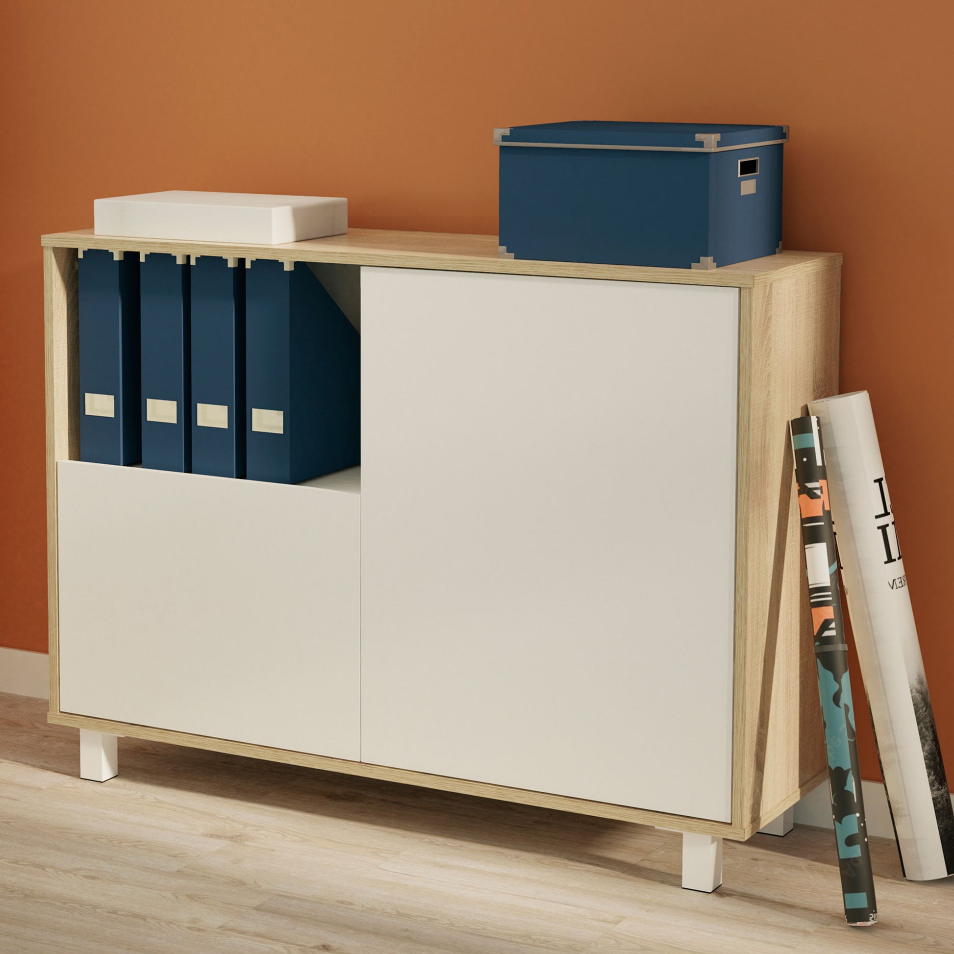 Aparador, Mueble Salón Auxiliar, Buffet, 2 Puertas, 1 Estante 82,5x112x33 Cm Recibidor Moderno, Briebe, Nova, Blanco