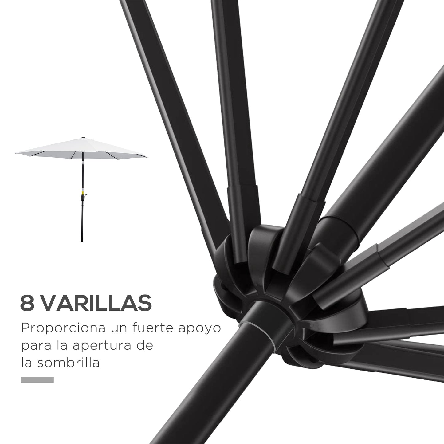Outsunny Sombrilla De Jardín Ø295x250 Cm Con Manivela E Inclinación Blanco_5