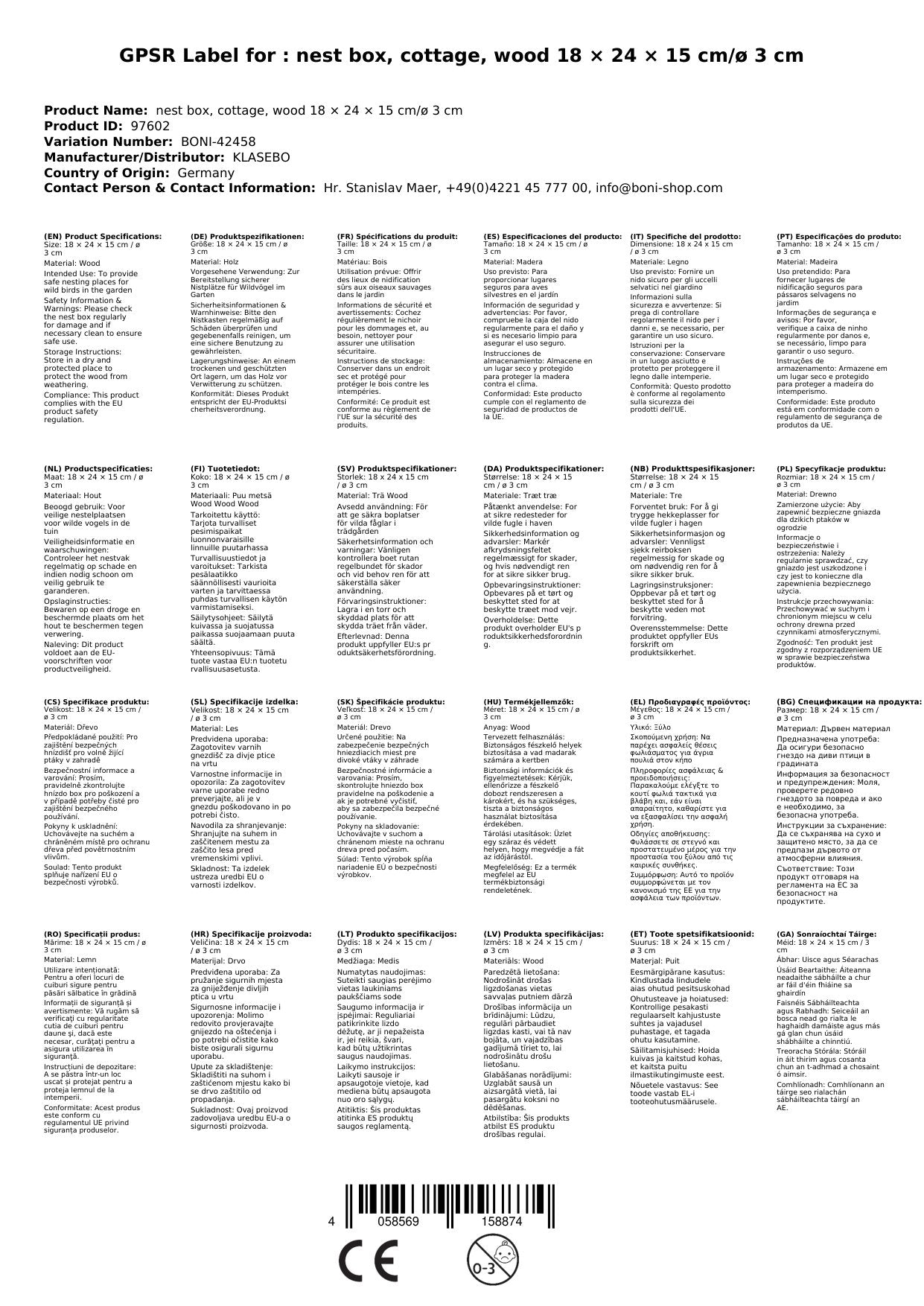 Caja Nido De Madera Para Pájaros Pequeños, 18x24x15 Cm