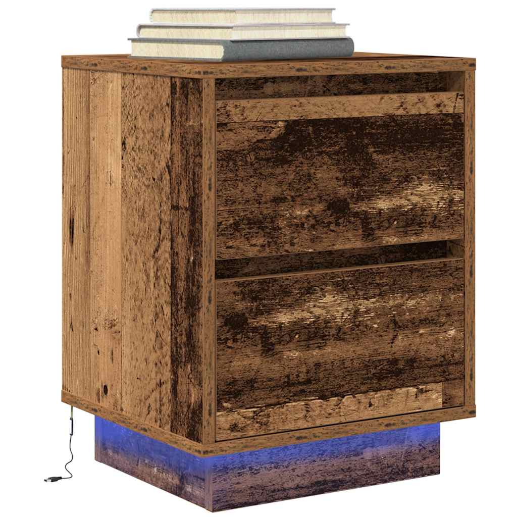 Mesillas De Noche Con Luces Led 2 Uds Madera Vieja 38x34x50 Cm_4