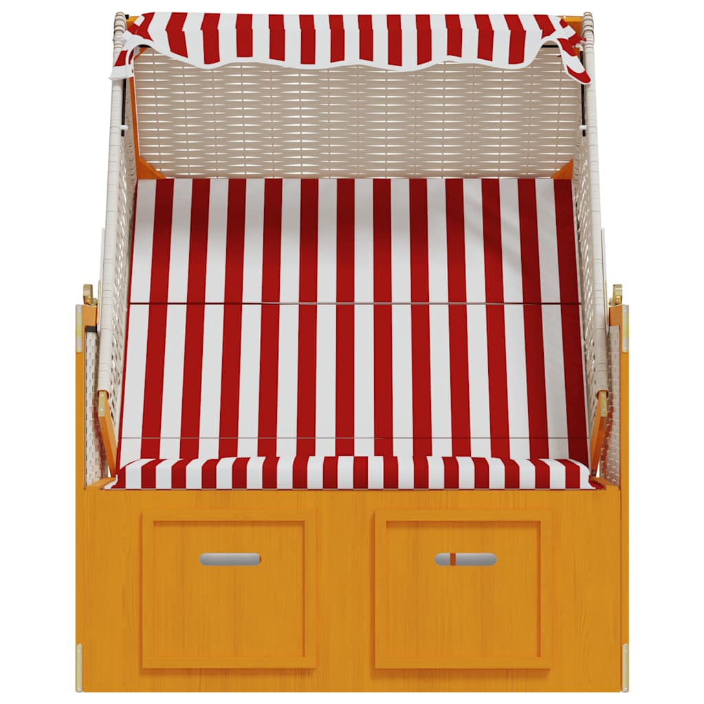 Silla Playa Strandkorb Dosel Ratán Sintético Madera Rojo Blanco_5