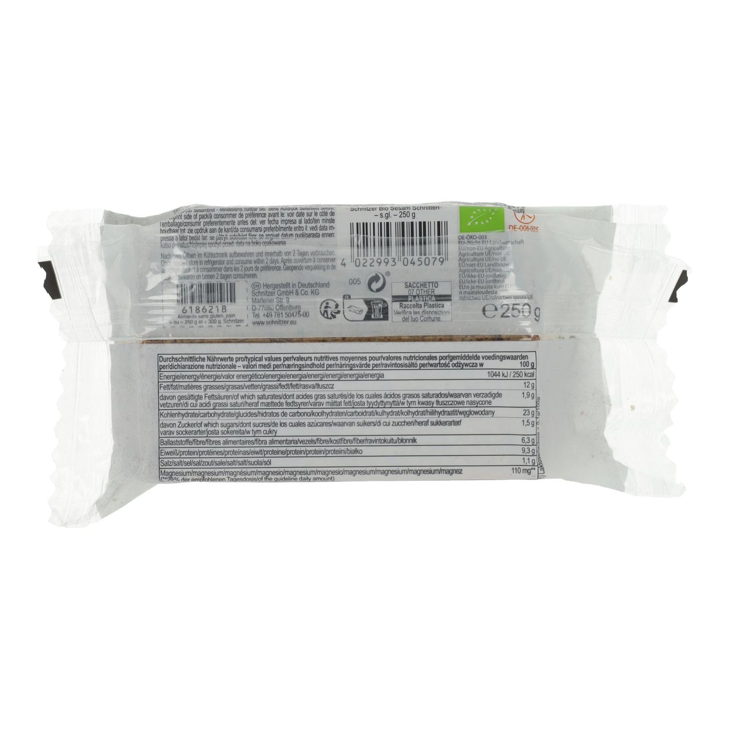 Pan fermentado de trigo sarraceno Sésamo Ecológico Sin gluten para tostadas Schnitzer 250 g