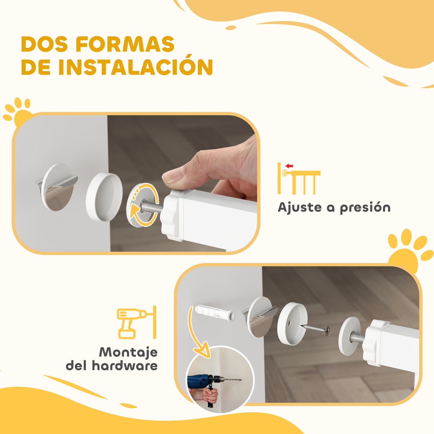 Pawhut Barrera Para Perros Con Ancho Ajustable 76-104 Cm 2 Extensiones Blanco_5