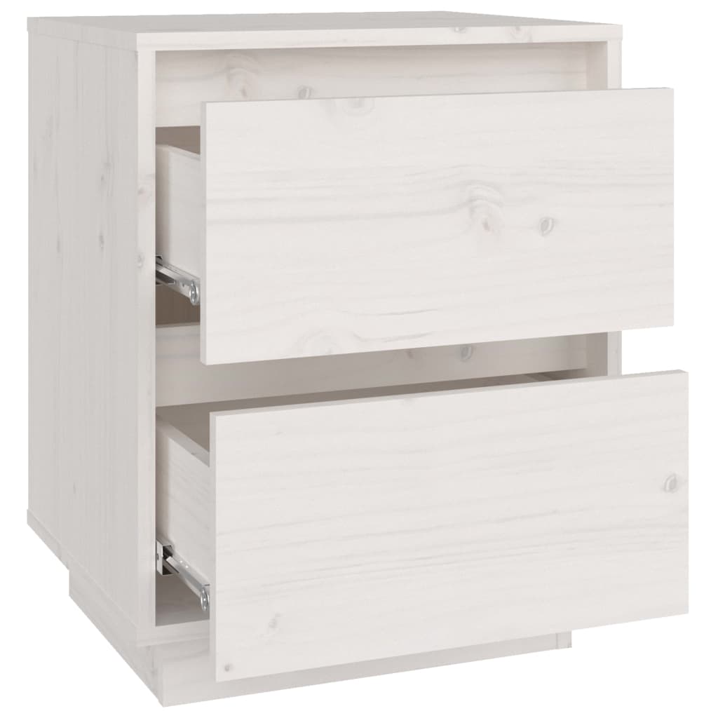 Mesita De Noche Madera Maciza De Pino Blanco 40x35x50 Cm_4