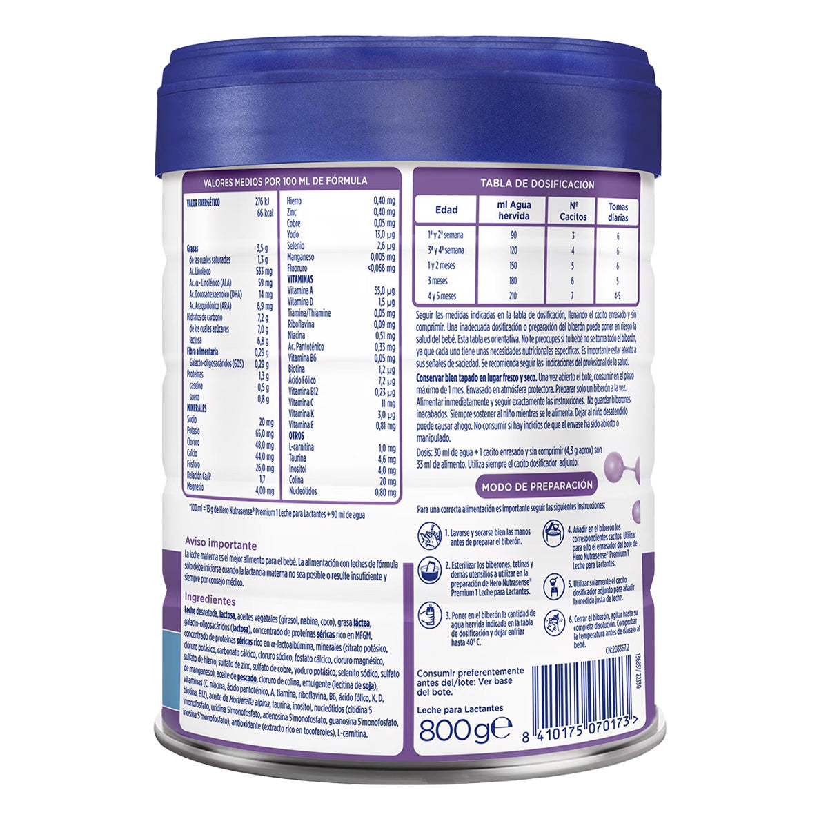 Pack 3x Leche Infantil Nutrasense Premium 1, Hero Baby, 800 g