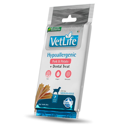 Dental Treat vet Life Hypoallergenic Pork Med/Max, Farmina