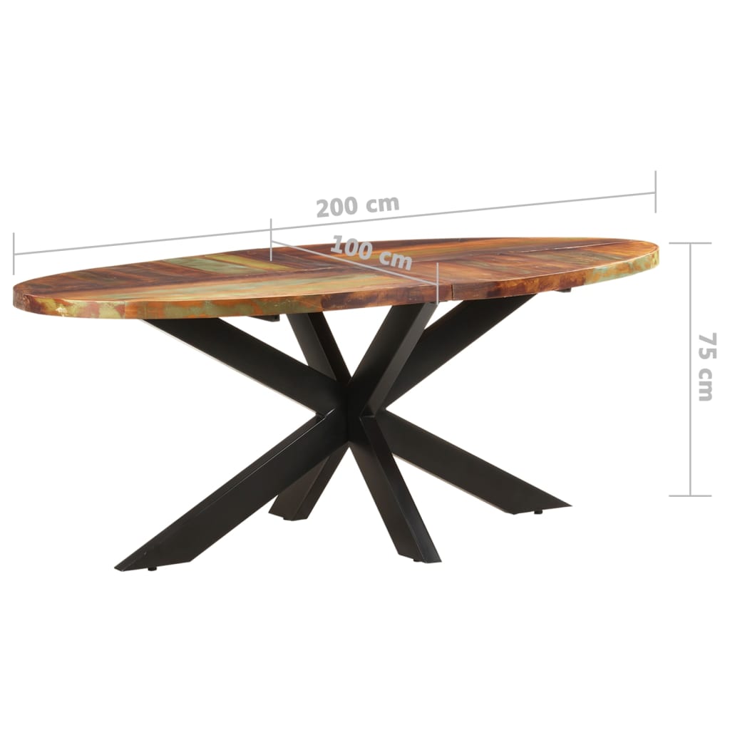 Mesa De Comedor Ovalada Madera Maciza Reciclada 200x100x75 Cm._4