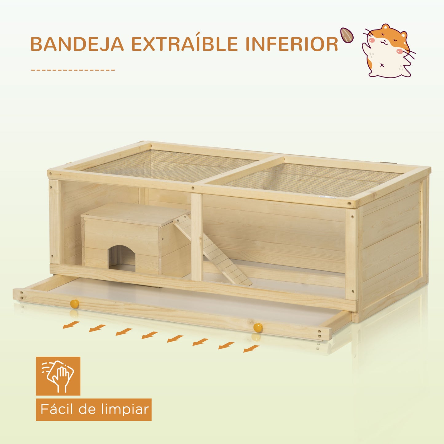 Pawhut Jaula Para Hámster De Madera 100x58x38 Cm Con Tapa Abatible Natural_5
