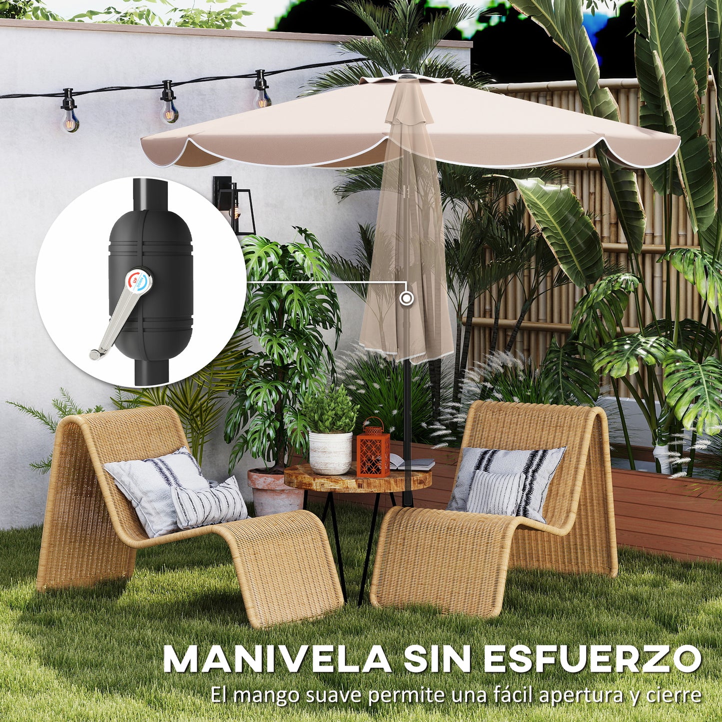 Outsunny Sombrilla Terraza Exterior Ø2,7 M Inclinación Y Volantes Caqui_5