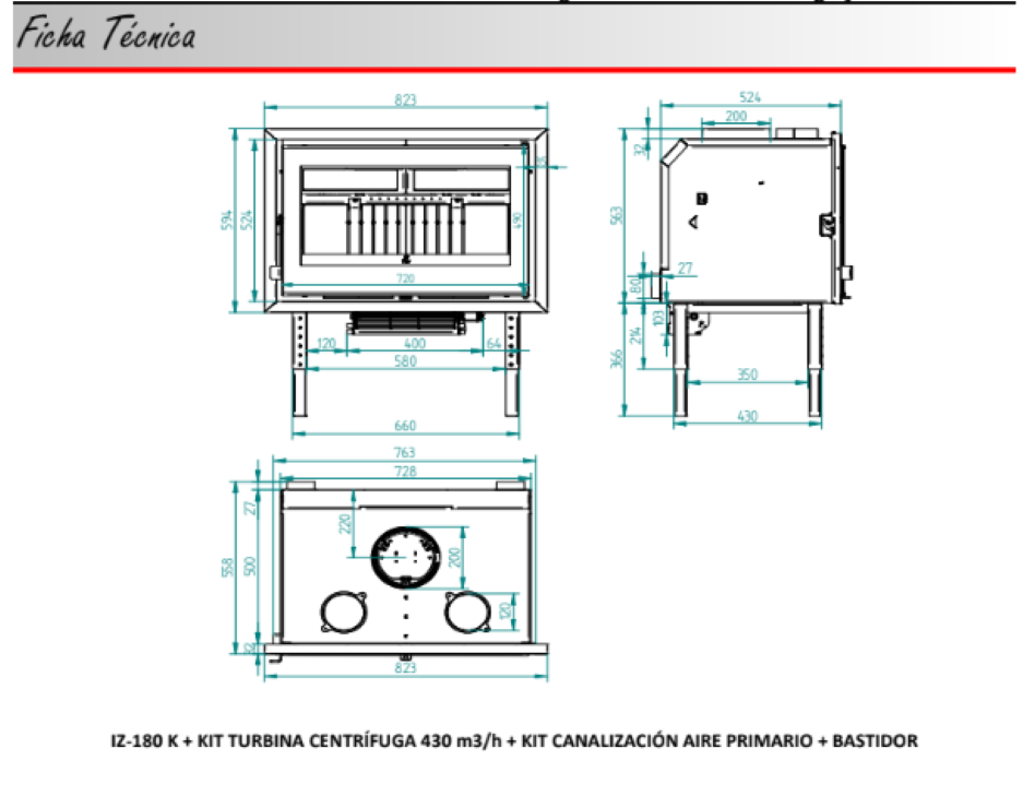BRICOSOL Insertable de leña panorámico triple combustión y cristal serigrafiado FM Modelo IZ – 180 FKT (Turbina Tangencial)_4
