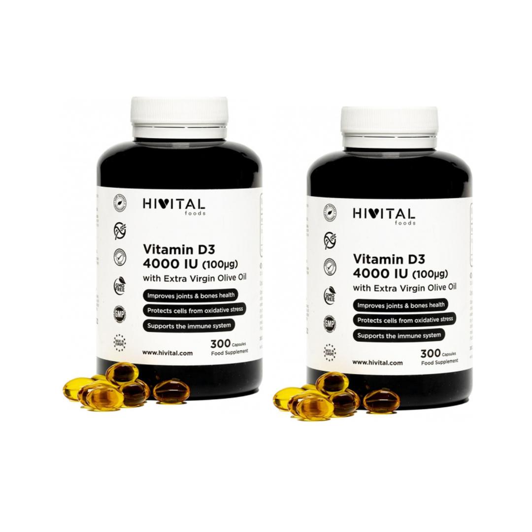 Pack 2x Vitamina D3 4000 UI Natural Hivital 300 perlas