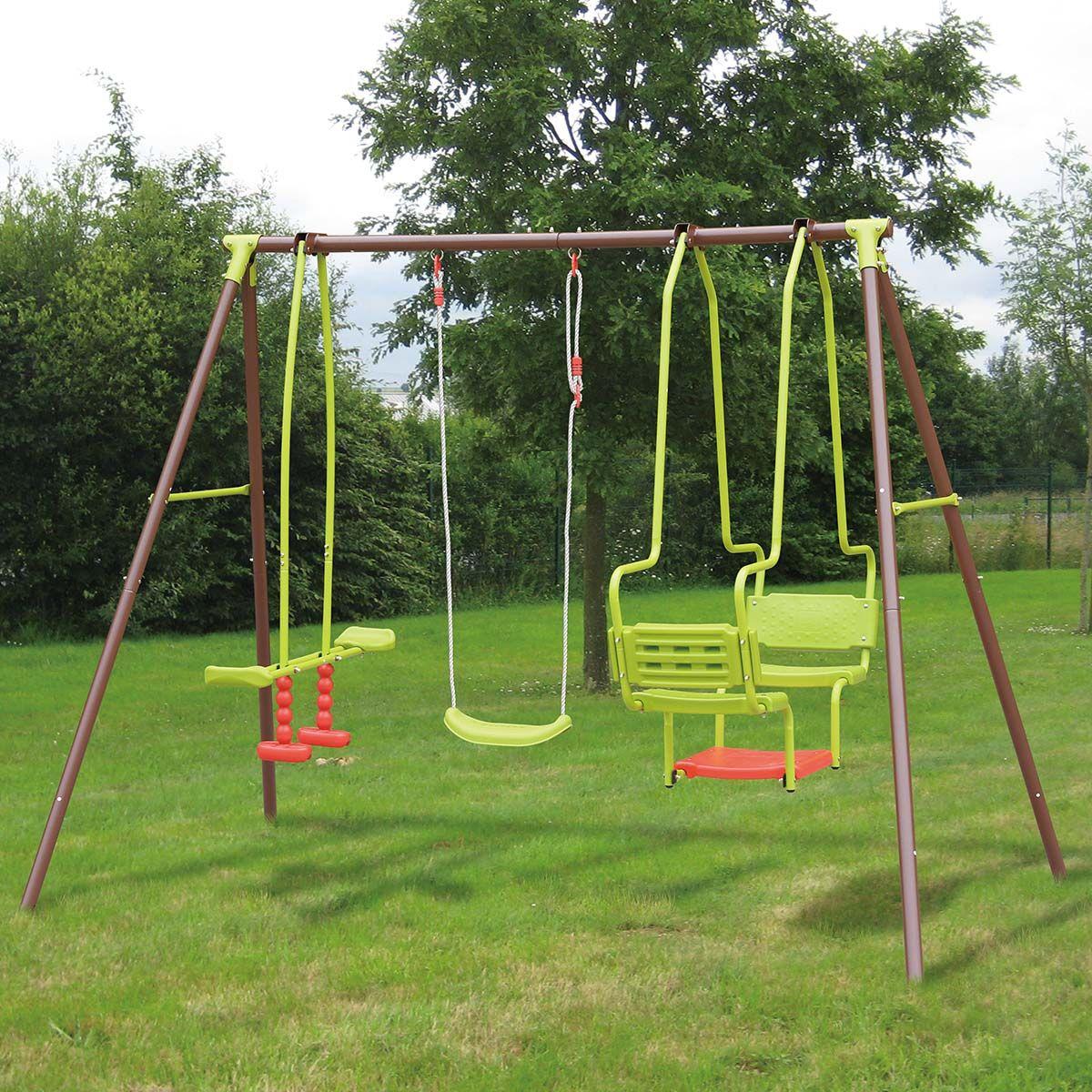 Columpio de acero triple con asiento góndola Soulet Malo