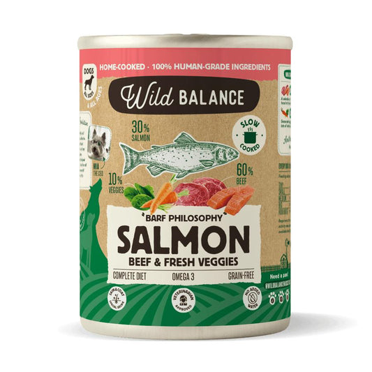 Lata de Salmón y Ternera BARF para perros Wild Balance 400 g