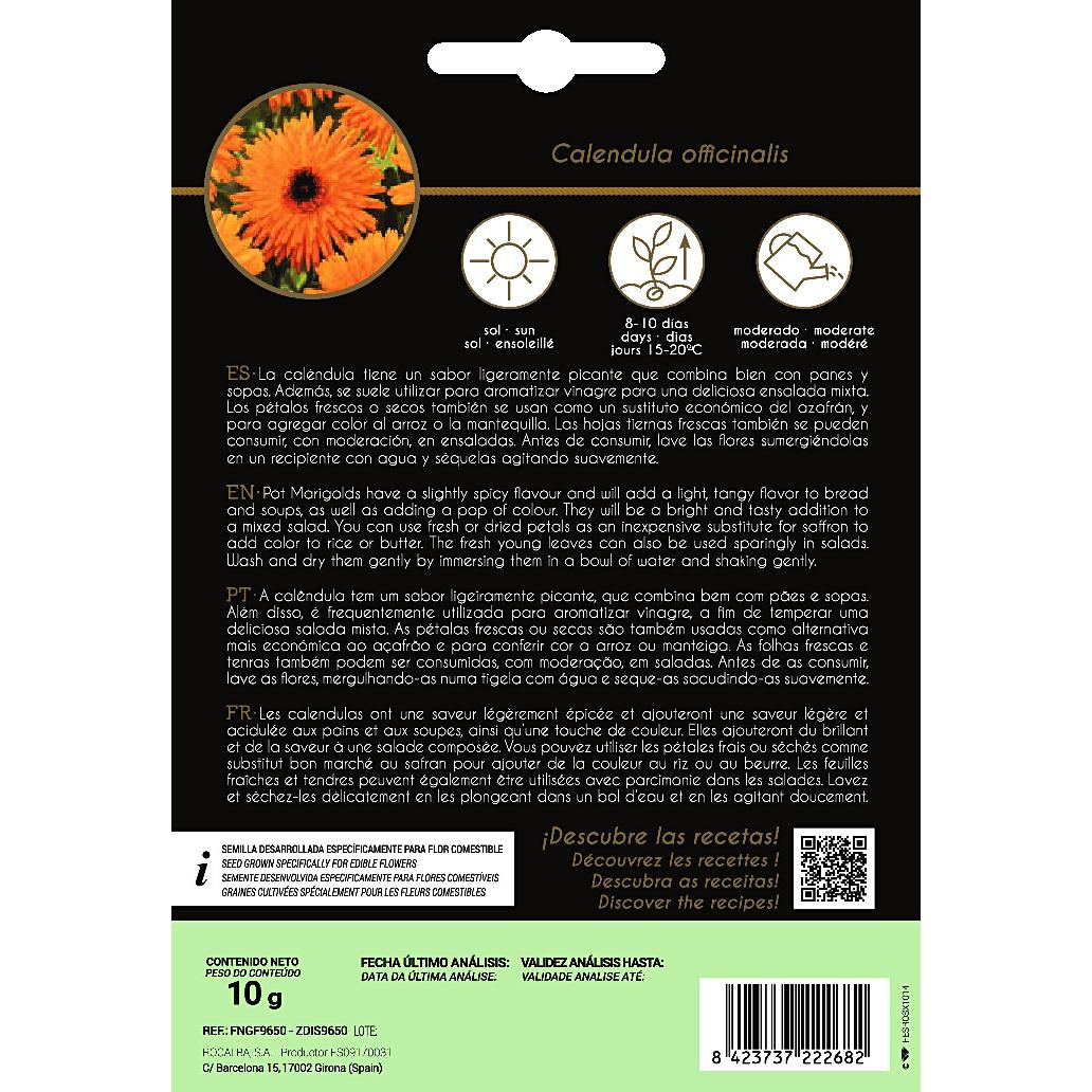 Semillas de flores comestibles de Caléndula Rocalba
