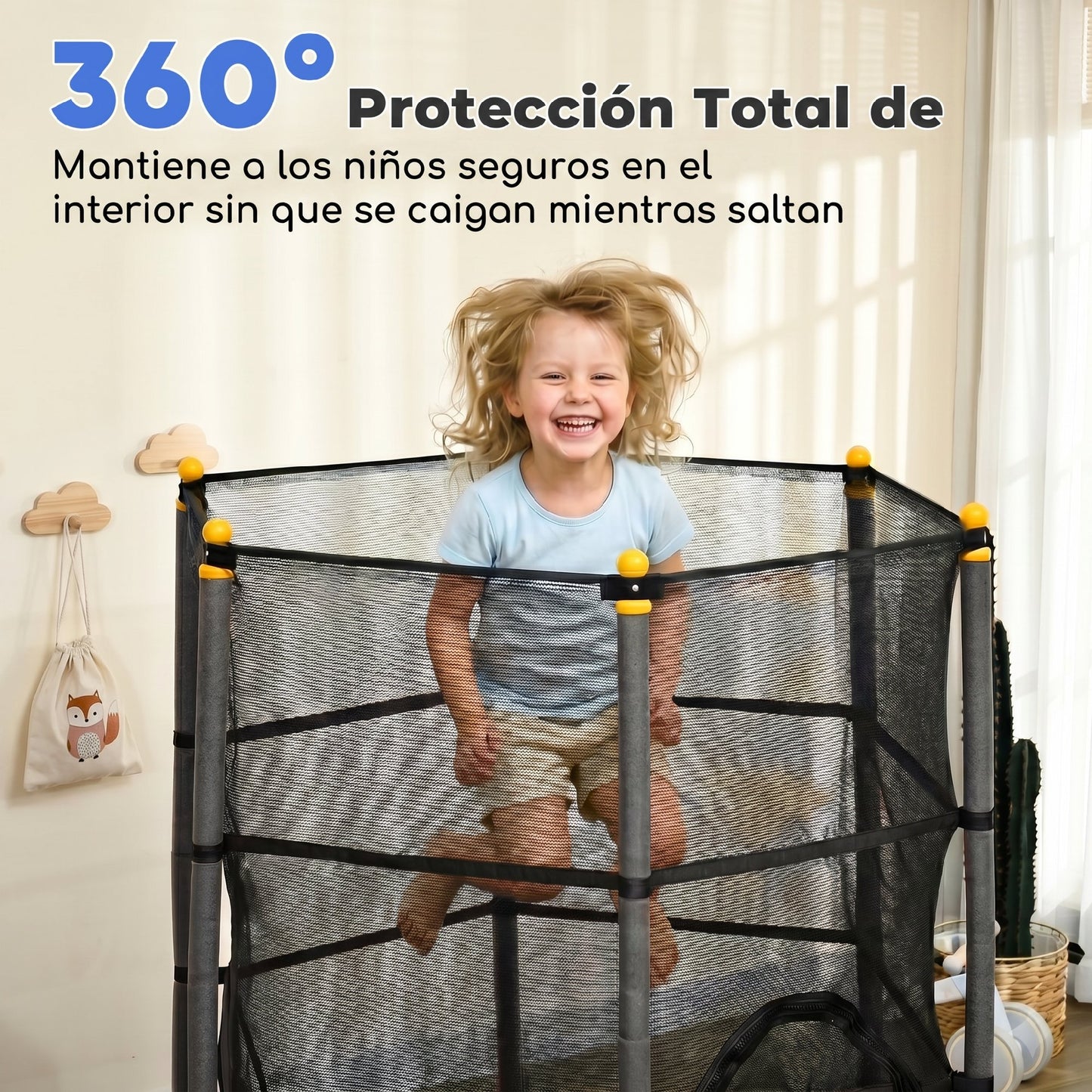 Homcom Cama Elástica Infantil Ø163 Cm Con Red De Seguridad Negro_5