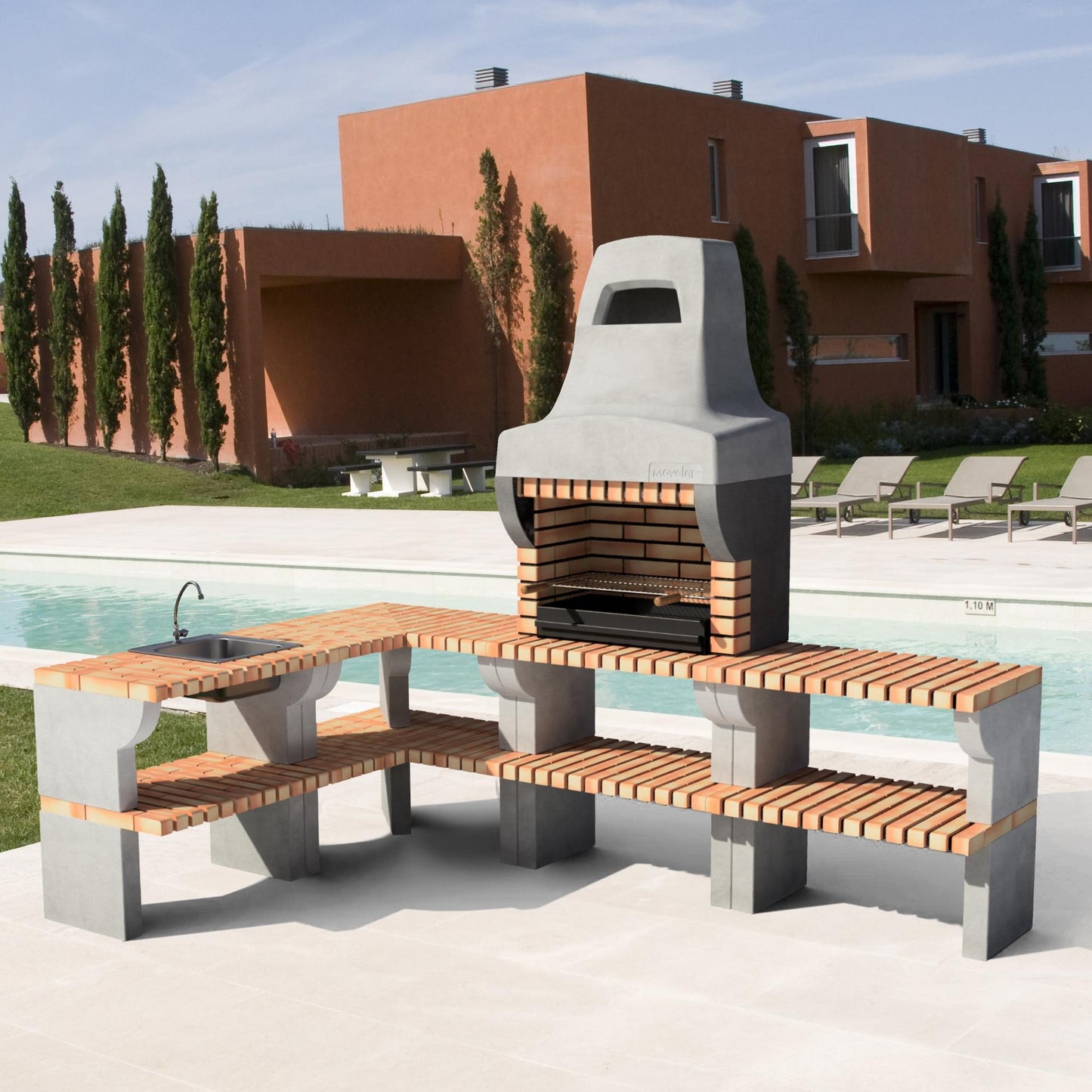 Cocina de exterior esquina Bailén Plus con Barbacoa y fregadero Movelar