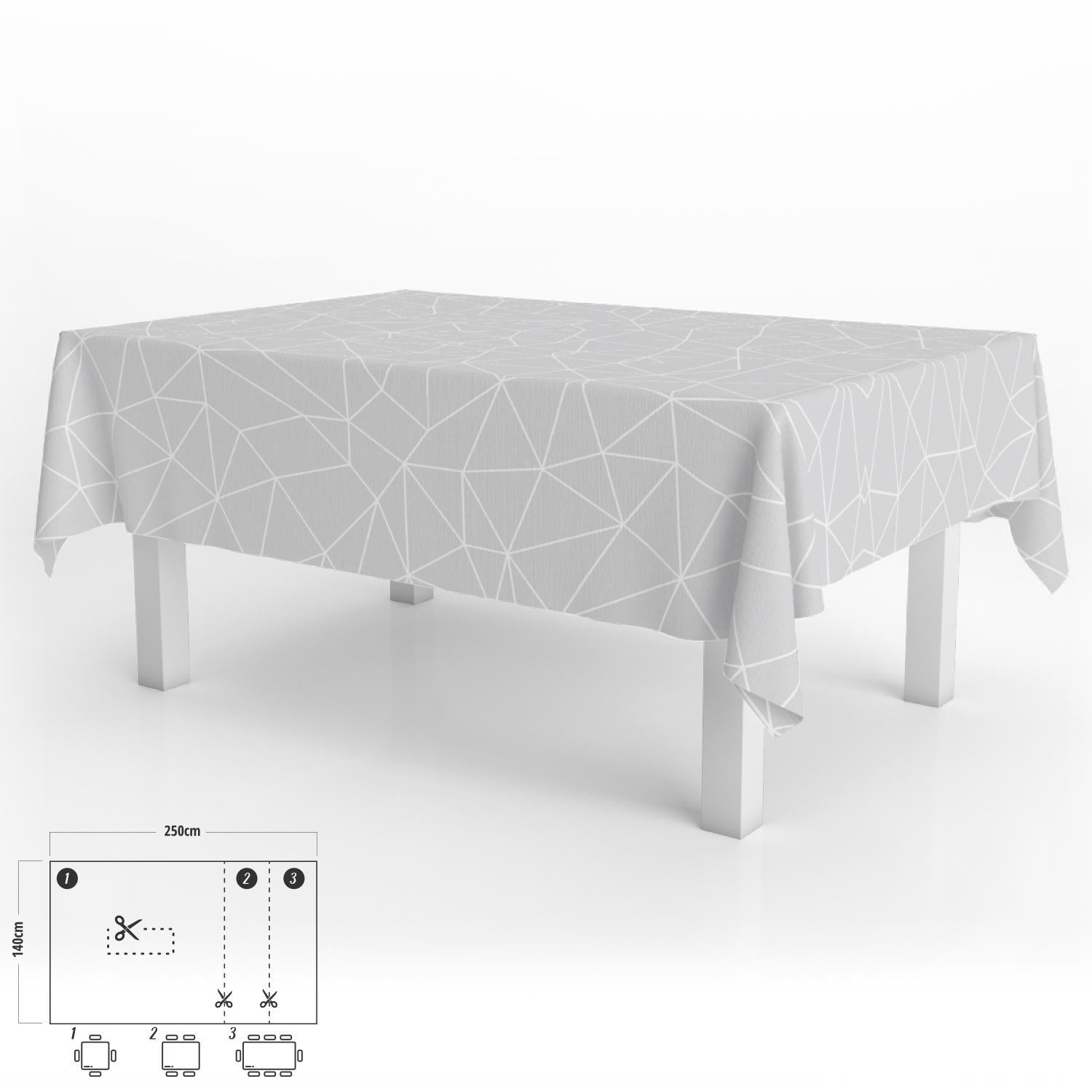 Mantel Hule Rectangular Geométrico Gris Impermeable Antimanchas Pvc 140x250 Cm.  Recortable Uso Interior Y Exterior