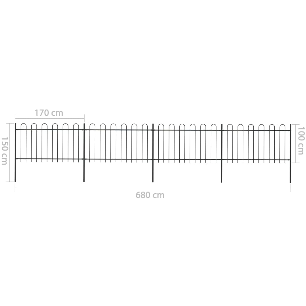 Valla De Jardín Con Puntas De Aro Acero Negro 6,8x1 M / Vetonek_4