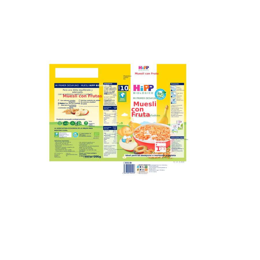 Muesli para niños con Fruta Bio +10 meses HiPP 200 g