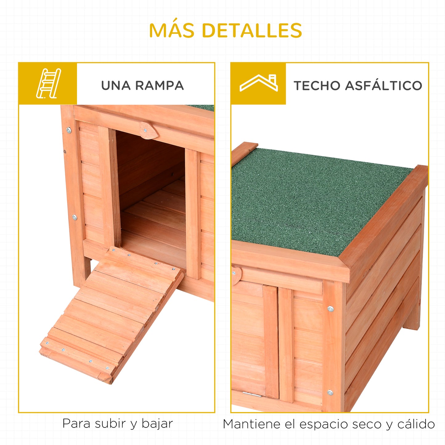 Pawhut Conejera Madera Exterior Con Techo Asfáltico Abatible 42x51x43 Cm Natural_5