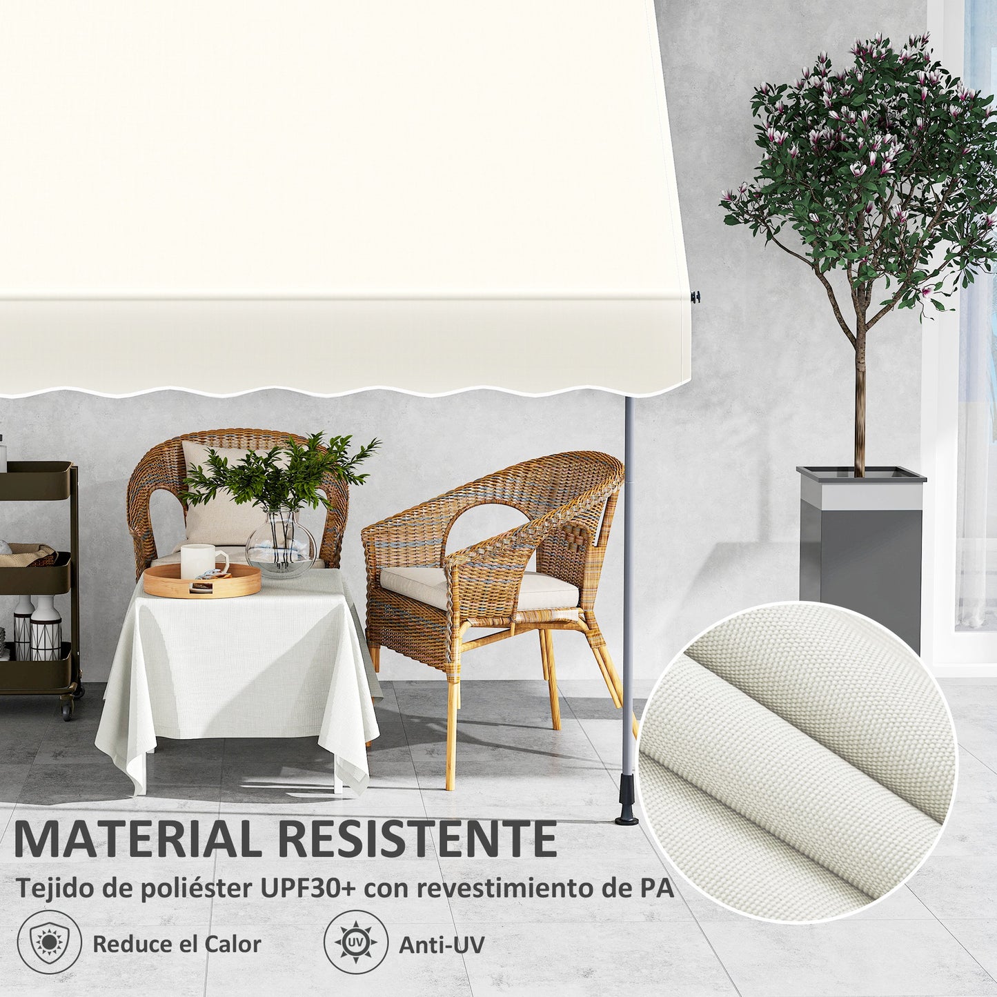 Outsunny Toldo Manual Retráctil Altura Ajustable Con Manivela 210-310 Cm Crema_5