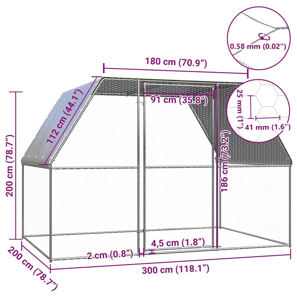 Vidaxl Gallinero De Acero Galvanizado Plateado Y Gris 3x2x2 M_3
