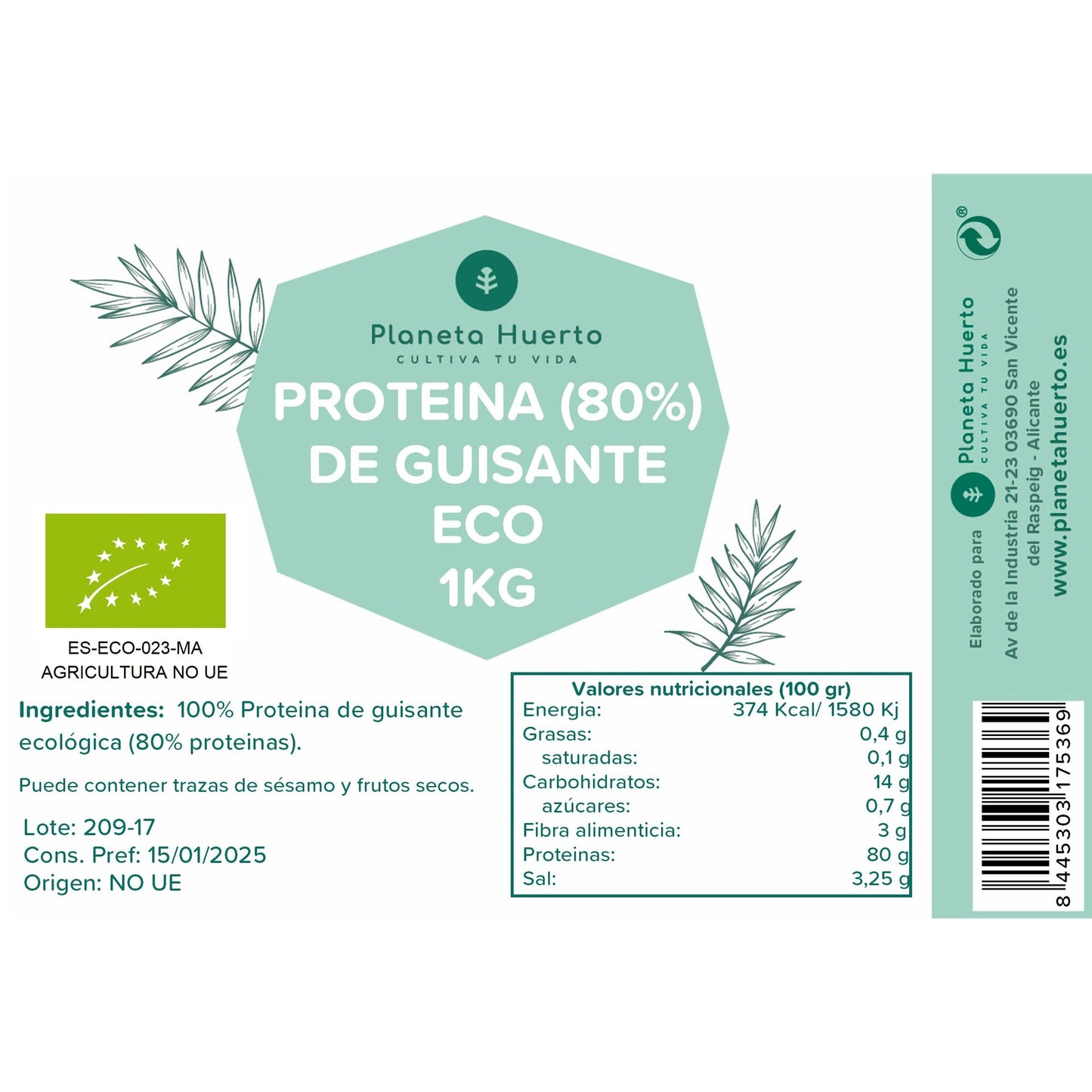 Proteina de Guisante 80% ECO Planeta Huerto 1 kg