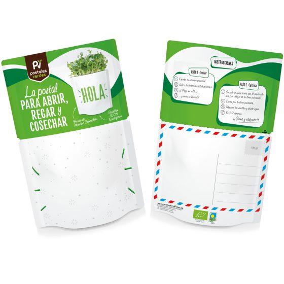 Postal autocultivo Hola germinados mostaza