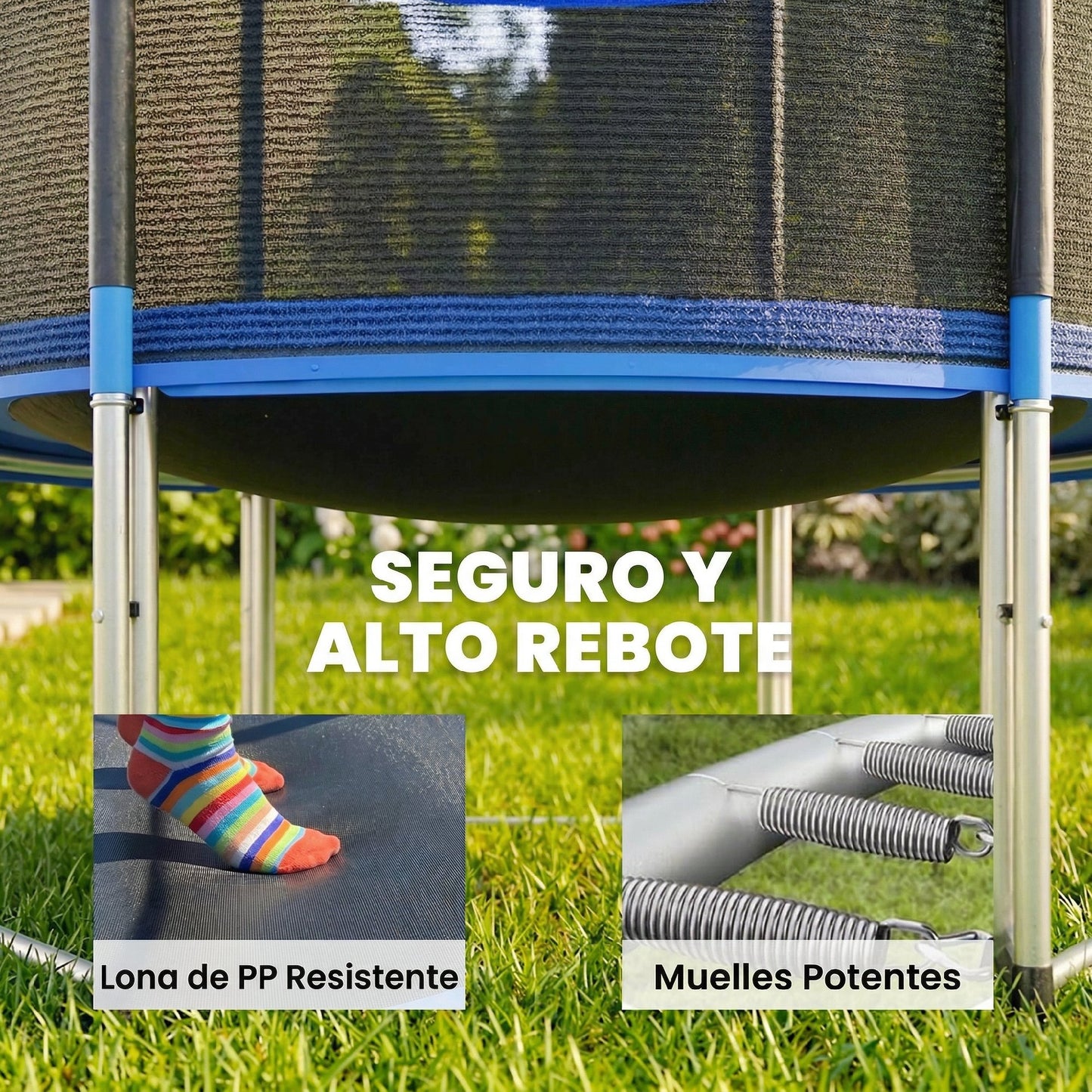 Sportnow Cama Elástica Niños Exterior Ø244 Cm Con Red De Seguridad Escalera Azul_5