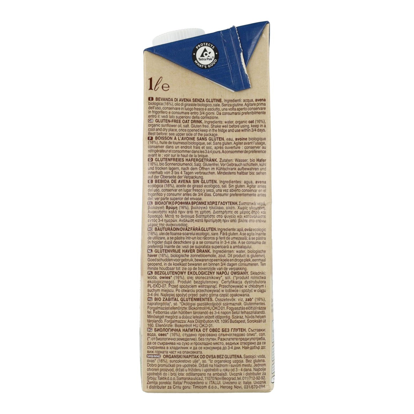 Pack 6 x Bebida Avena BIO sin gluten Scotti 1 L